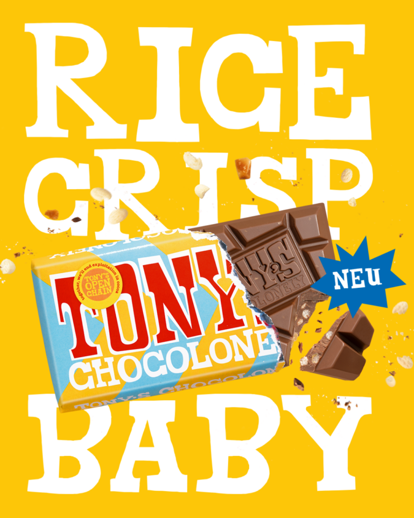   Rice Crisp, Baby! 
Tony's Chocolonely präsentiert: Vollmilch Rice Crisp Karamell